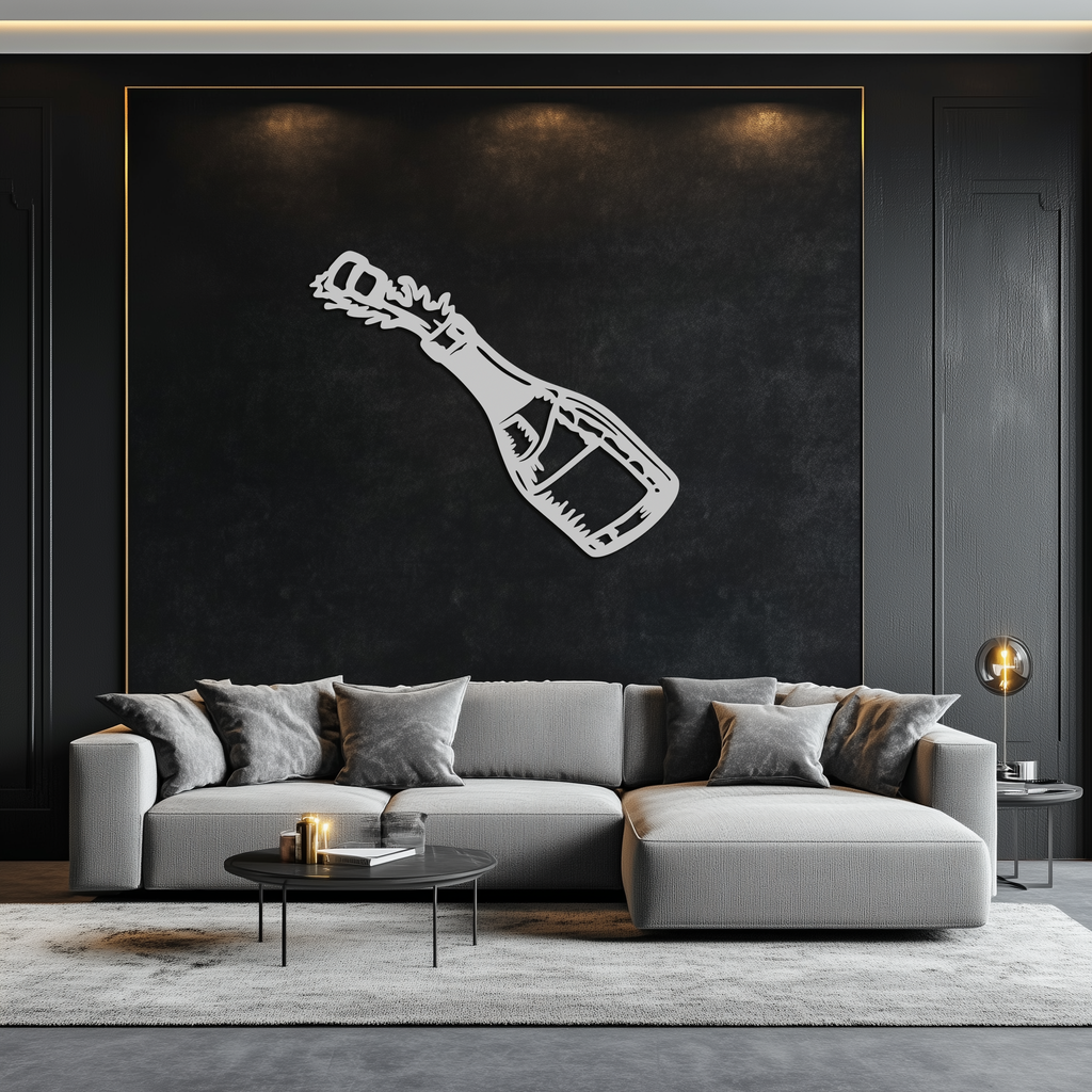 Champagne Bottle Explosion Metal Wall Art – Celebration-Themed Modern Decor for Bars and Kitchens- KAF646