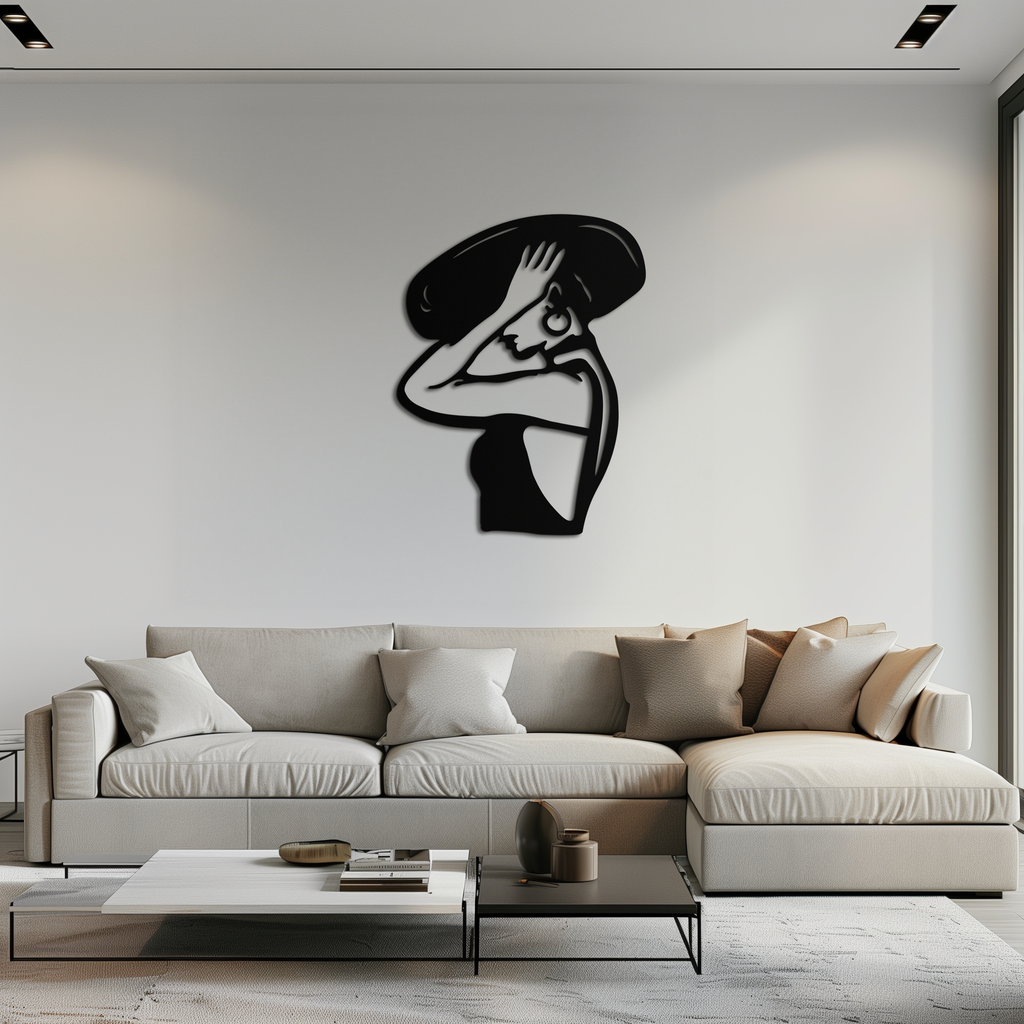 Elegant Woman with Hat Metal Wall Art – Fashion-Inspired Silhouette Décor- KAF651
