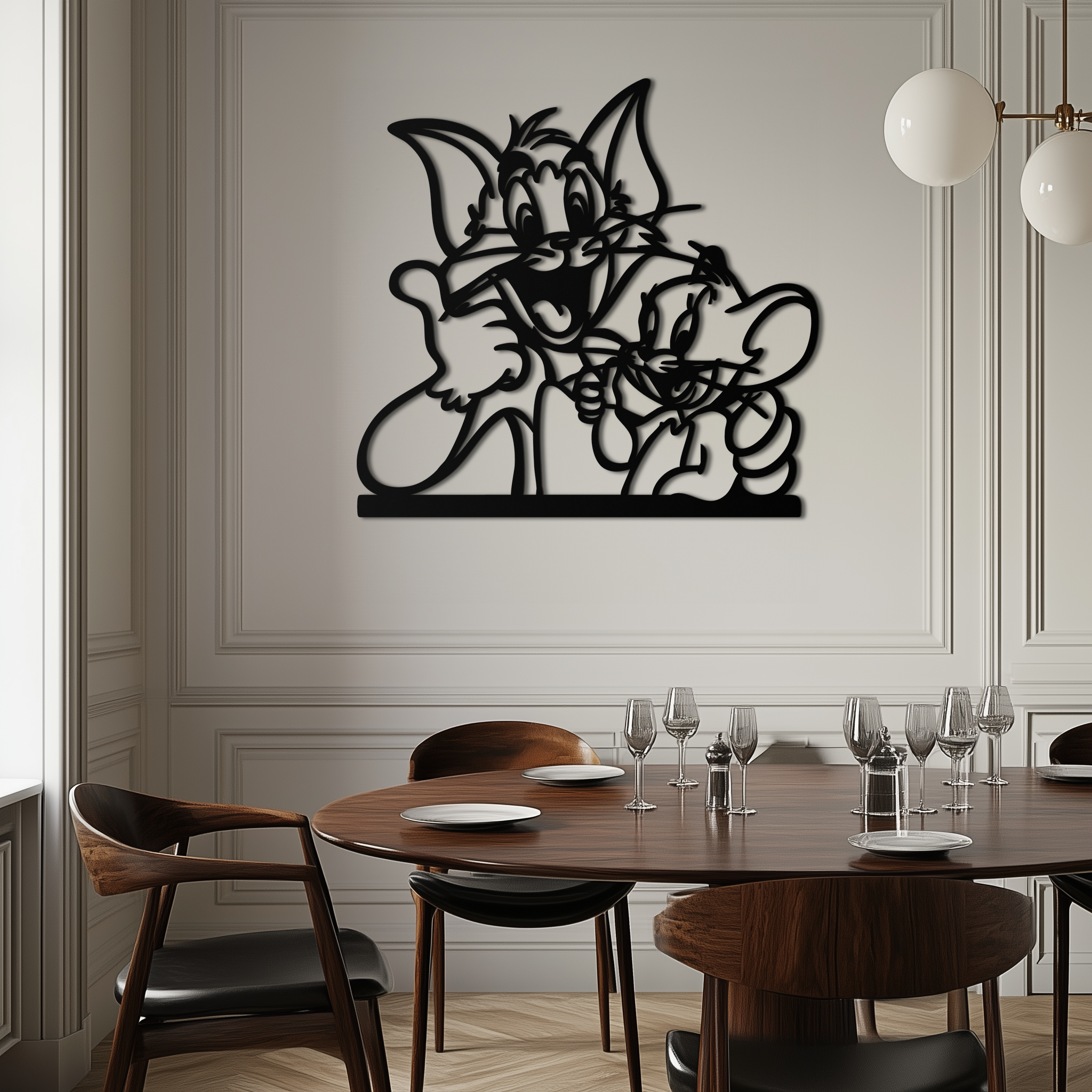 Tom and Jerry Metal Wall Art – Classic Cartoon Duo Silhouette for Fans- KAF665