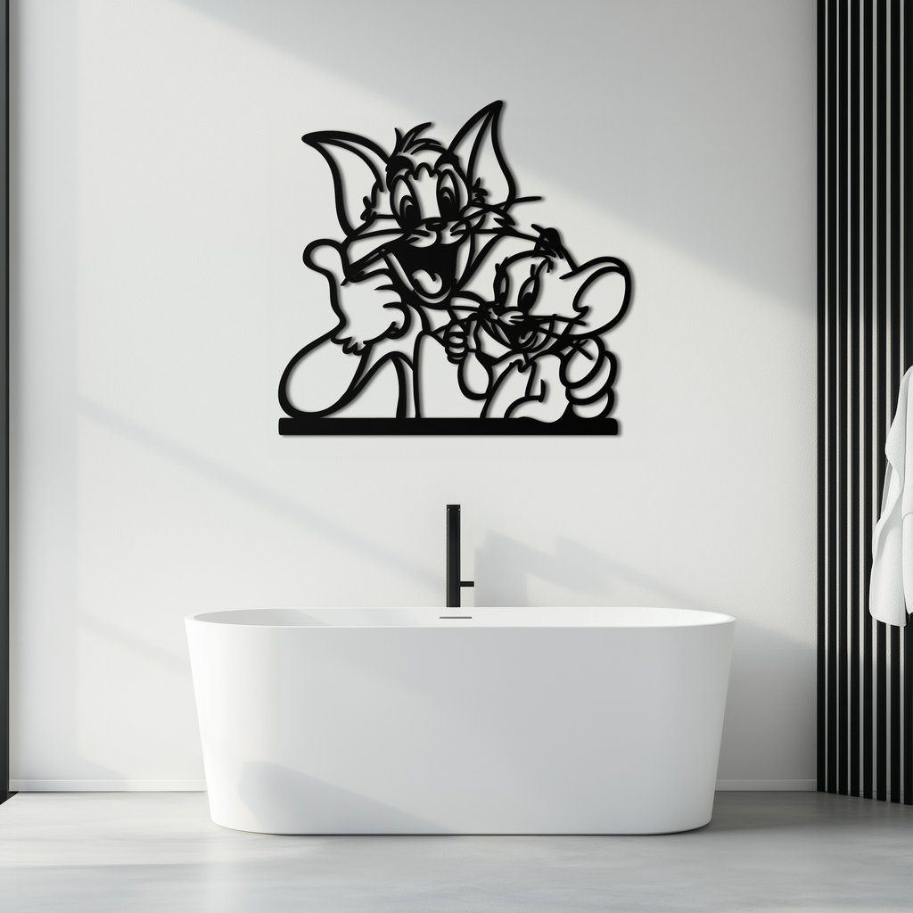 Tom and Jerry Metal Wall Art – Classic Cartoon Duo Silhouette for Fans- KAF665