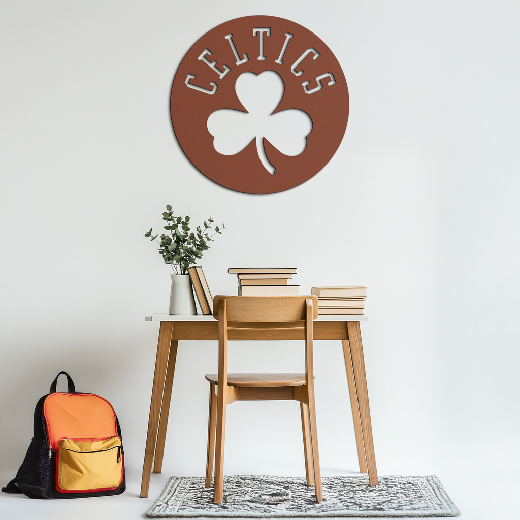Celtics Shamrock Emblem Metal Wall Art – Bold Round Sports Decor for Fans- KAF671