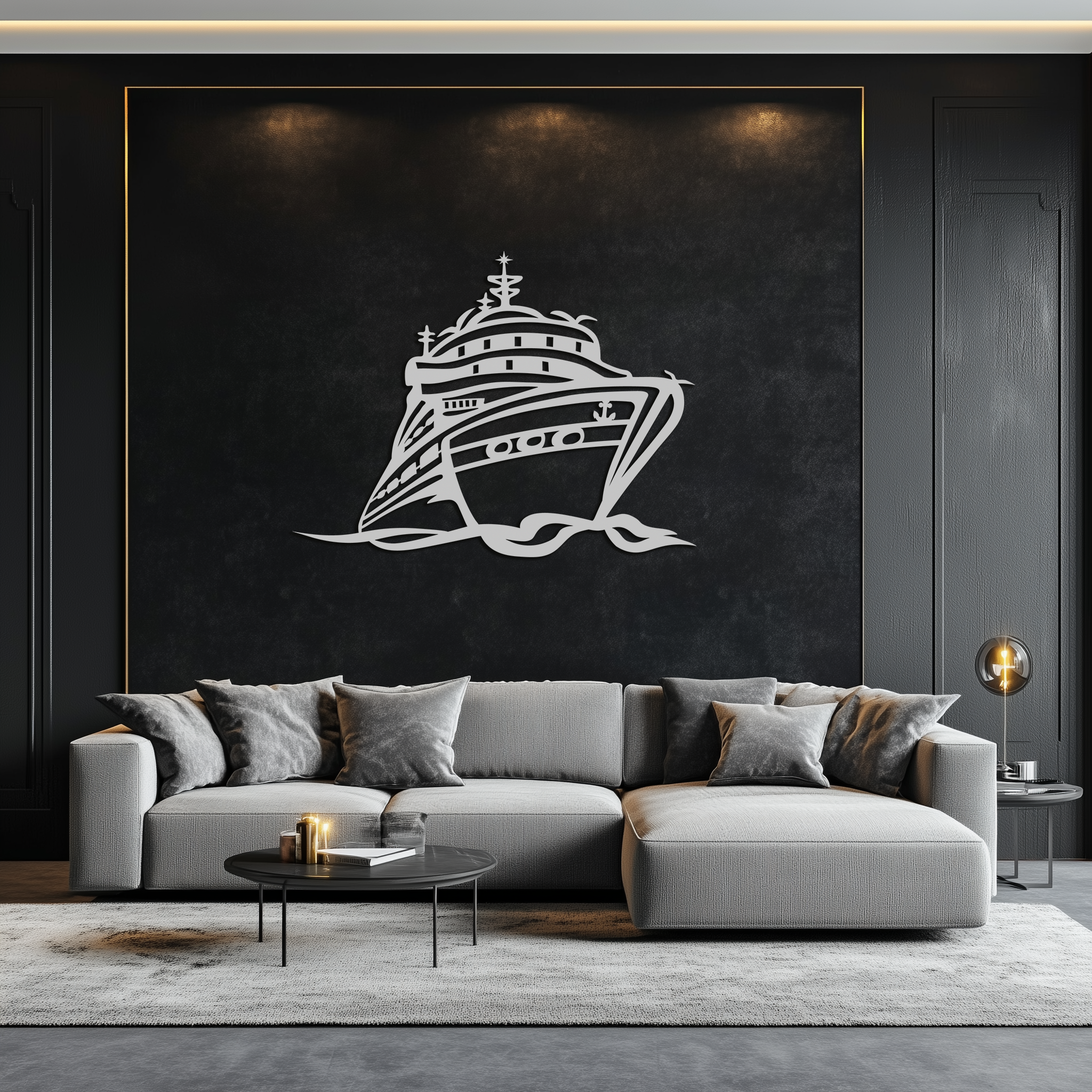 Majestic Cruise Ship Silhouette Metal Wall Art – Nautical Decor for Sea Lovers- KAF682