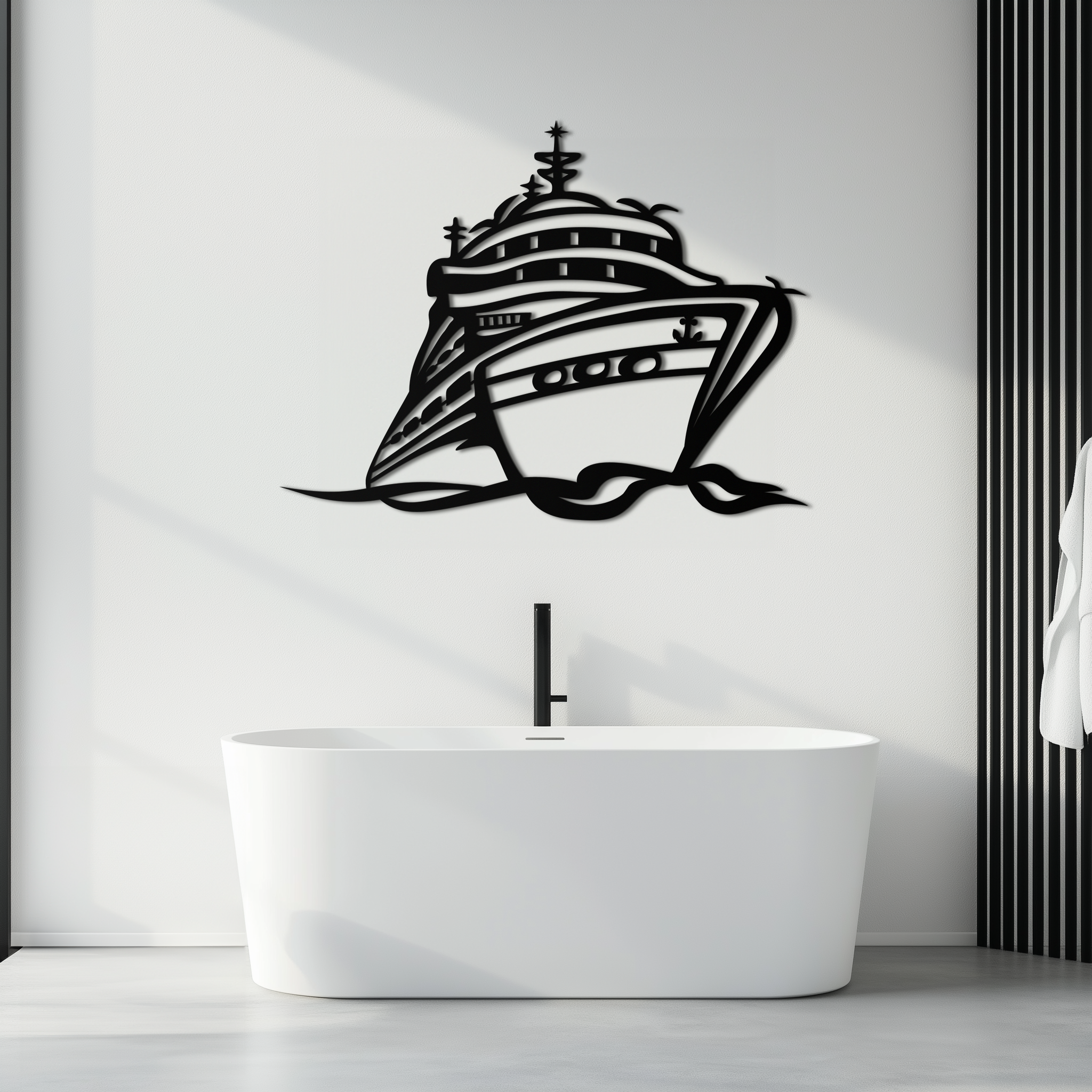 Majestic Cruise Ship Silhouette Metal Wall Art – Nautical Decor for Sea Lovers- KAF682
