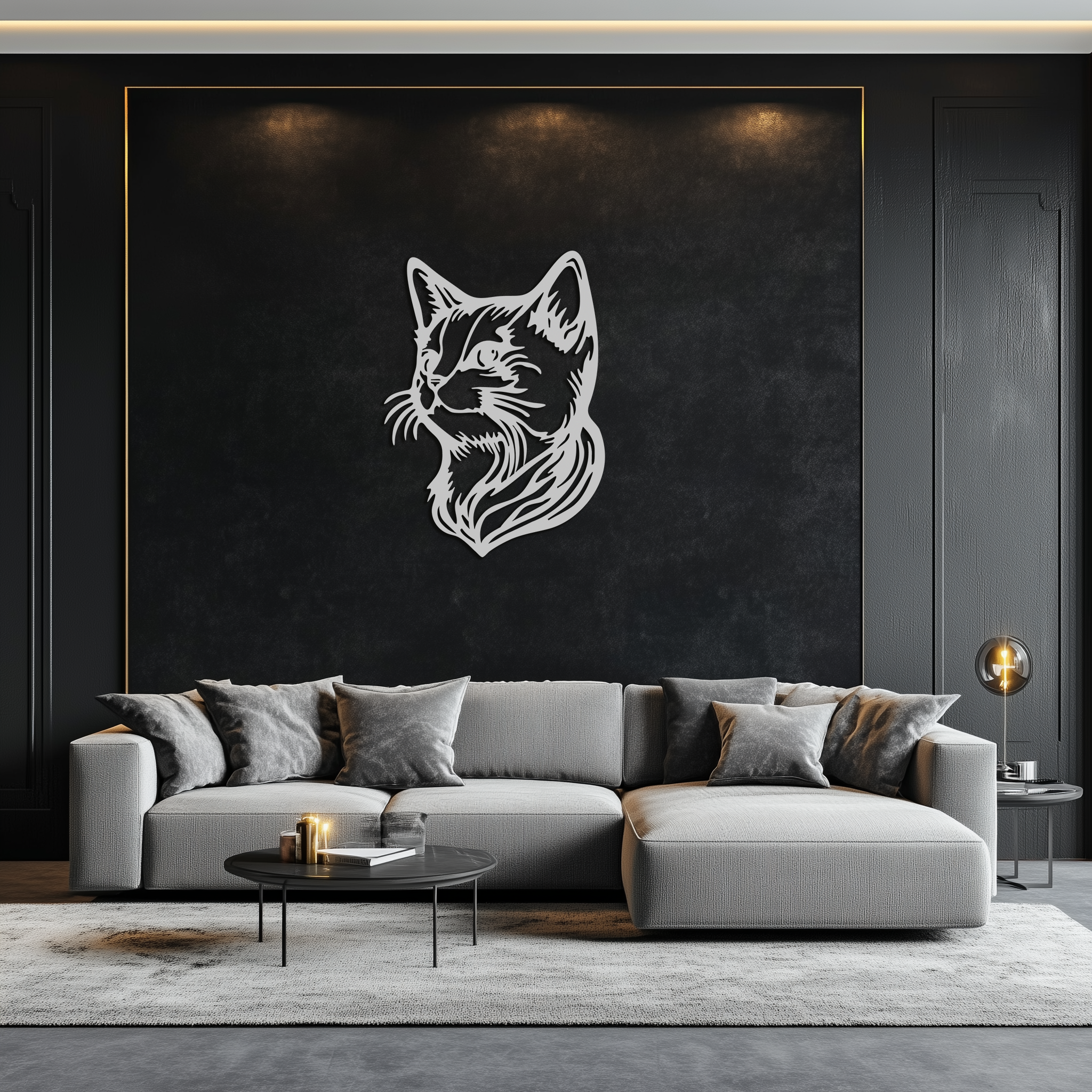 Graceful Cat Head Silhouette Metal Wall Art – Feline-Inspired Decorative Piece- KAF684