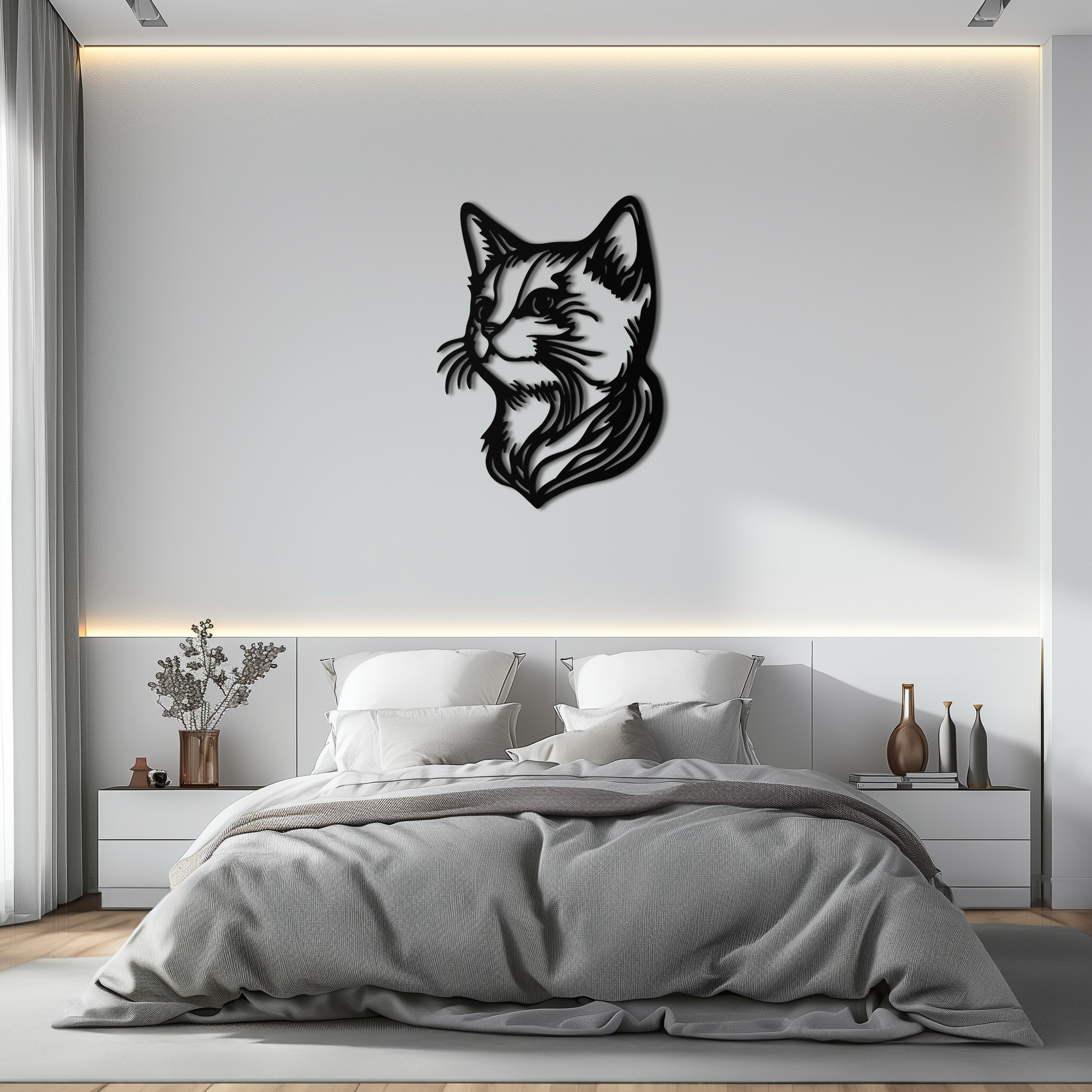 Graceful Cat Head Silhouette Metal Wall Art – Feline-Inspired Decorative Piece- KAF684