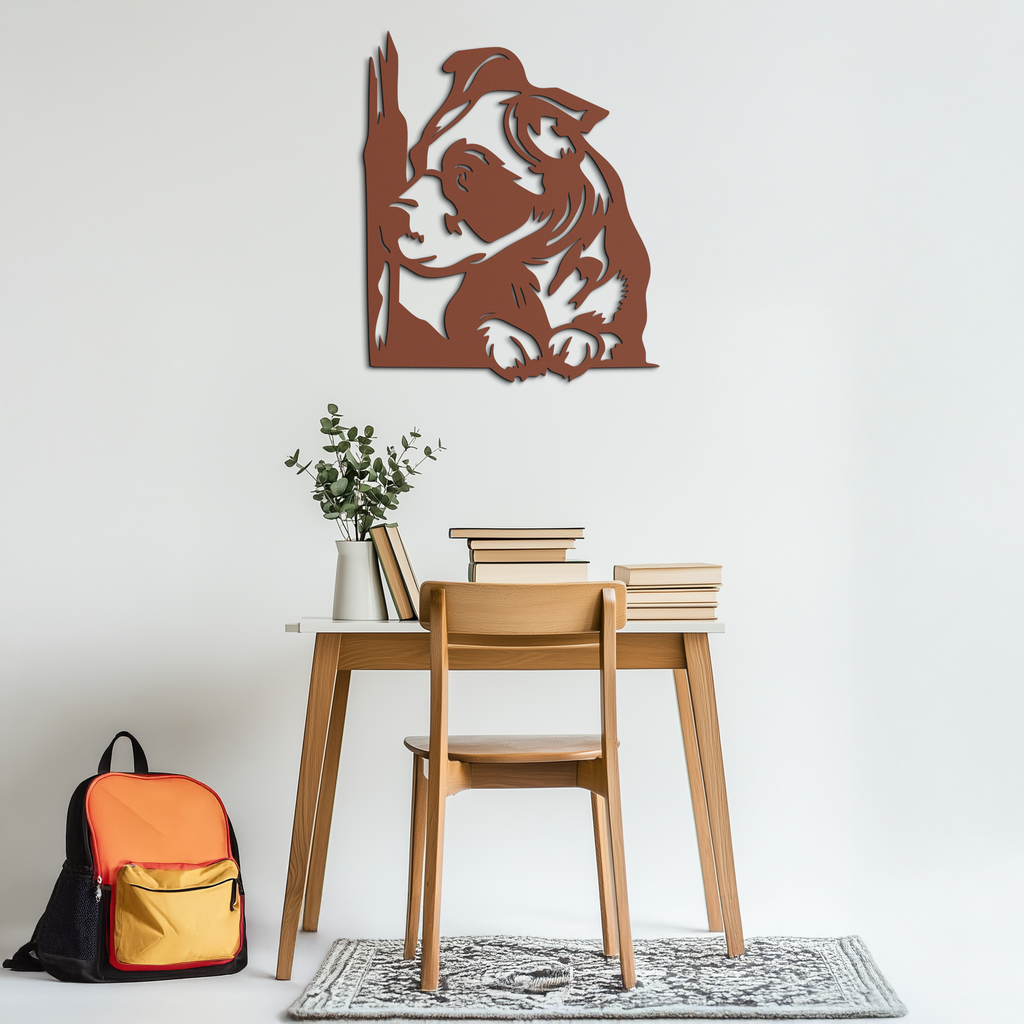Cute Puppy Peeking Silhouette Metal Wall Art – Adorable Dog Decor for Pet Lovers- KAF685