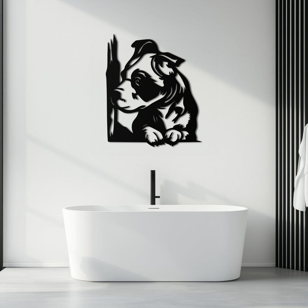 Cute Puppy Peeking Silhouette Metal Wall Art – Adorable Dog Decor for Pet Lovers- KAF685