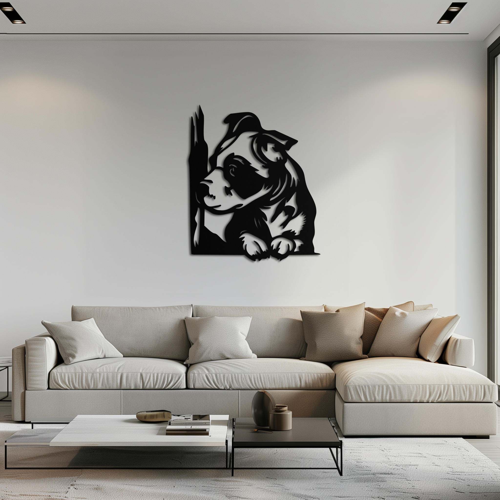 Cute Puppy Peeking Silhouette Metal Wall Art – Adorable Dog Decor for Pet Lovers- KAF685