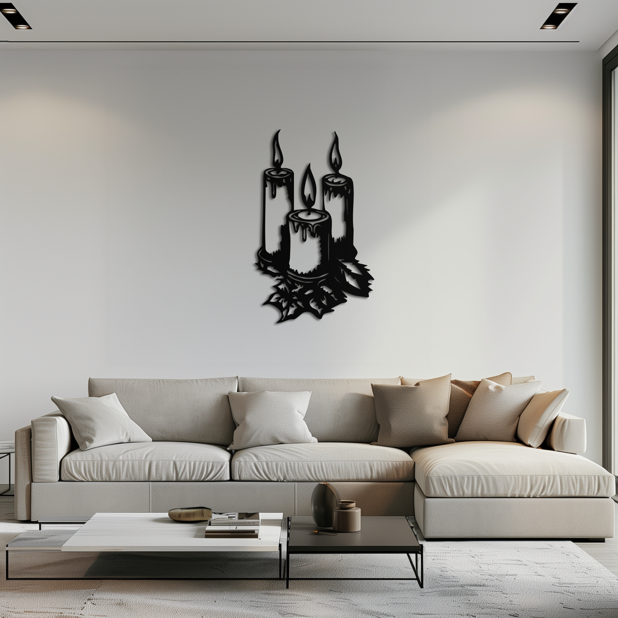 Three Candle Silhouette Metal Wall Art – Elegant Festive Decor for Cozy Interiors- KAF687