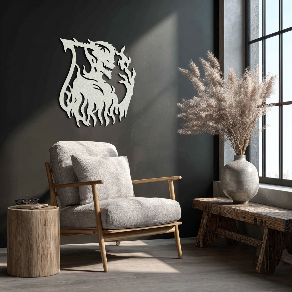 Flame Demon Silhouette Metal Wall Art – Fiery Devil Design for Bold Interiors- KAF690