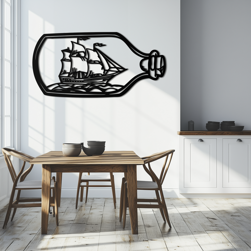 Sailboat in a Bottle Metal Wall Art – Nautical-Inspired Silhouette for Ocean Dreamers- KAF692