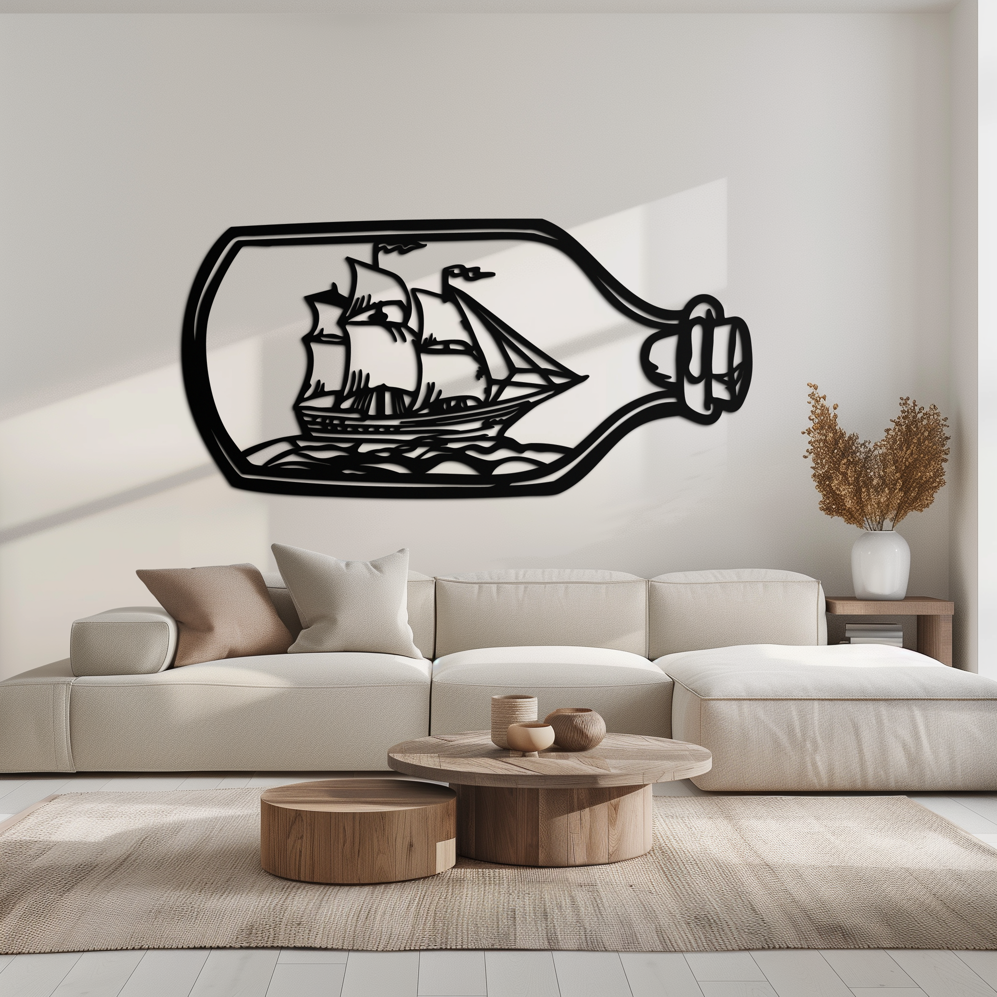 Sailboat in a Bottle Metal Wall Art – Nautical-Inspired Silhouette for Ocean Dreamers- KAF692