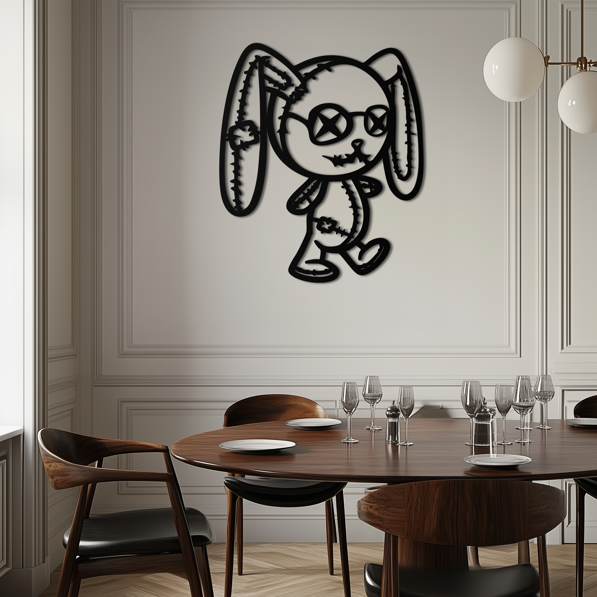 Patchwork Bunny Metal Wall Art – Whimsical Silhouette Design for Cozy Spaces- KAF693