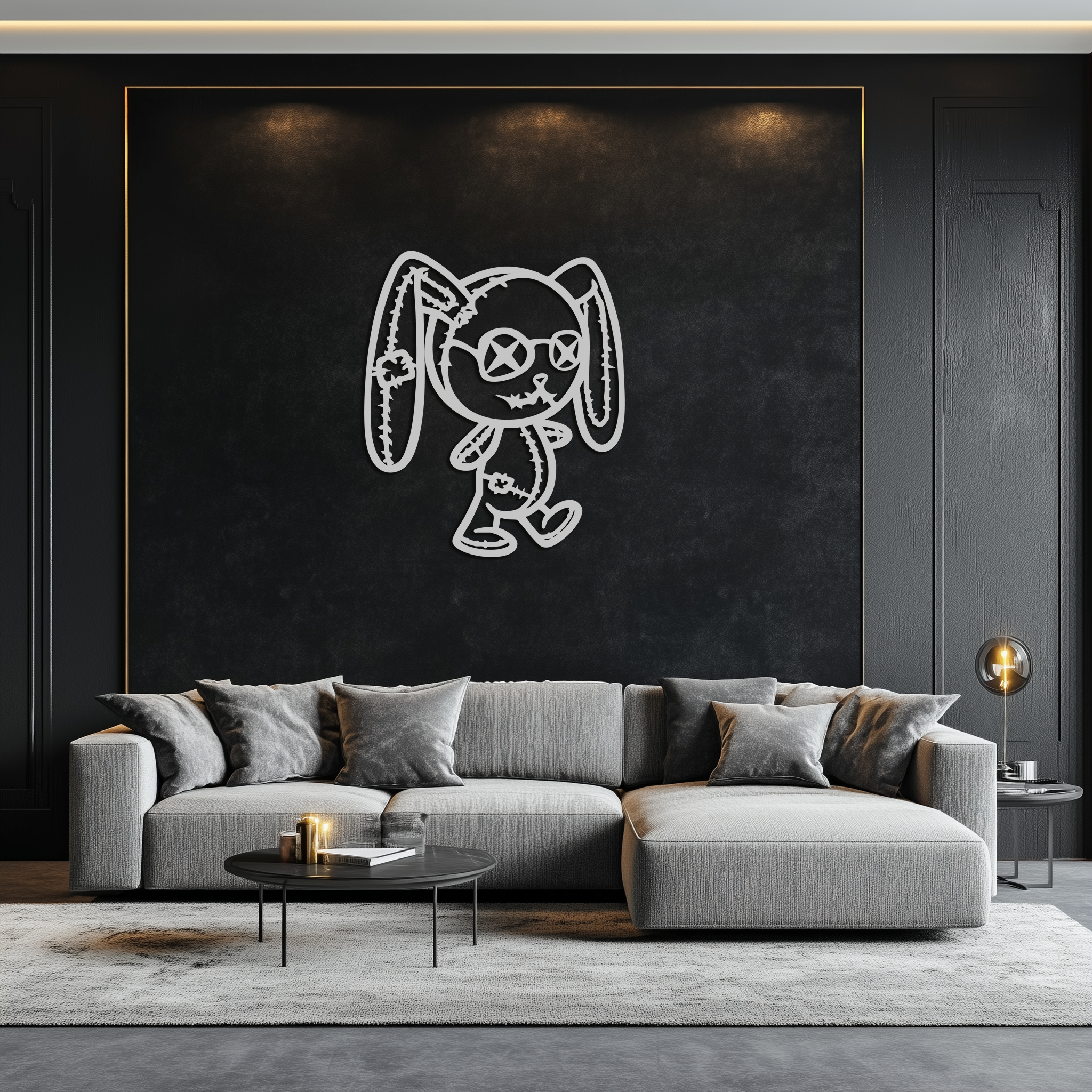 Patchwork Bunny Metal Wall Art – Whimsical Silhouette Design for Cozy Spaces- KAF693