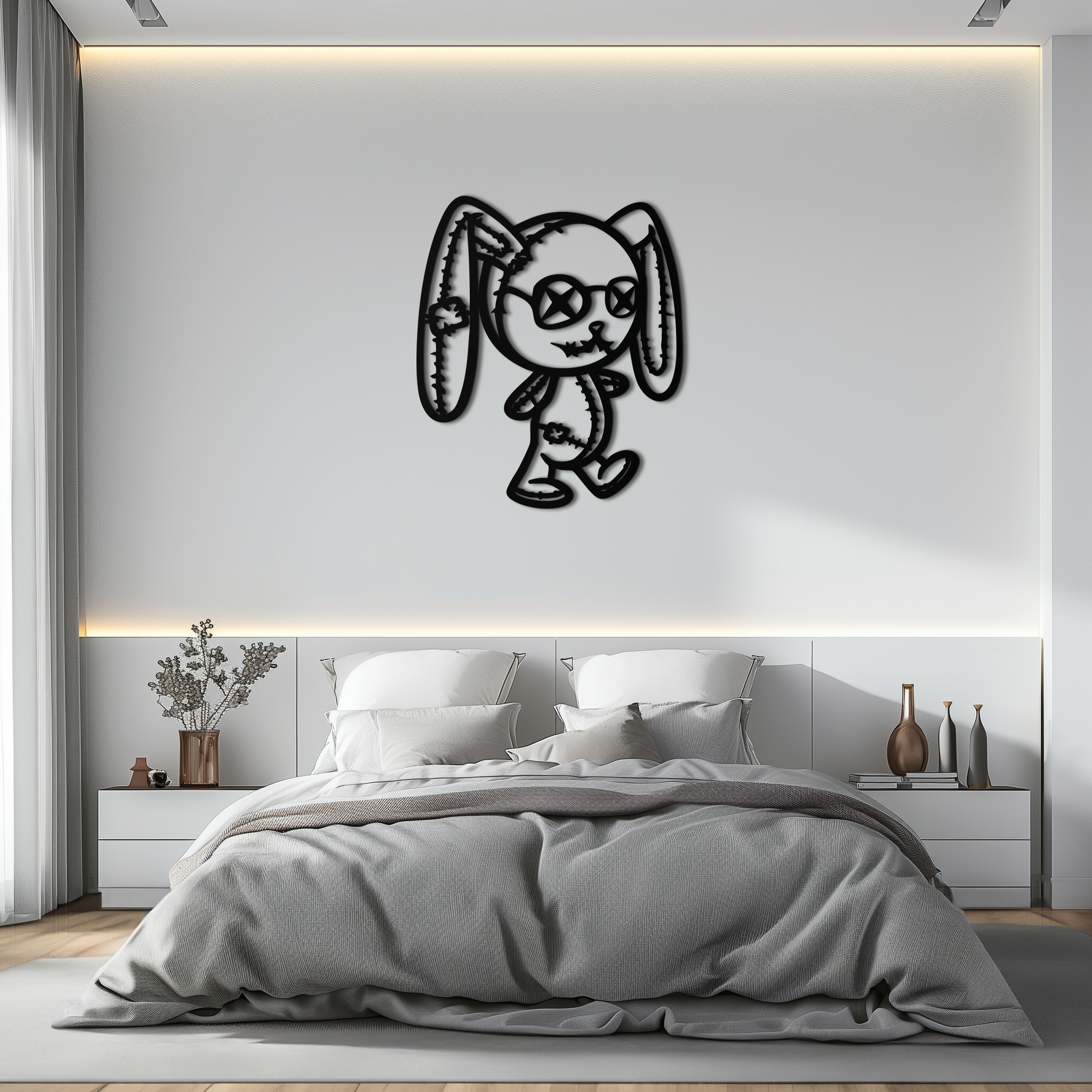 Patchwork Bunny Metal Wall Art – Whimsical Silhouette Design for Cozy Spaces- KAF693
