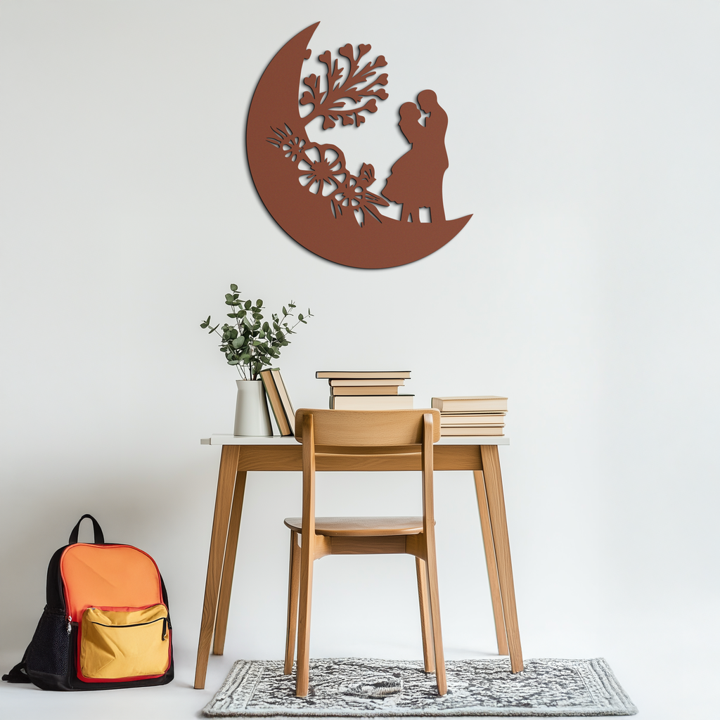 : Lovers on the Moon Metal Wall Art – Romantic Silhouette for Dreamy Interiors- KAF695