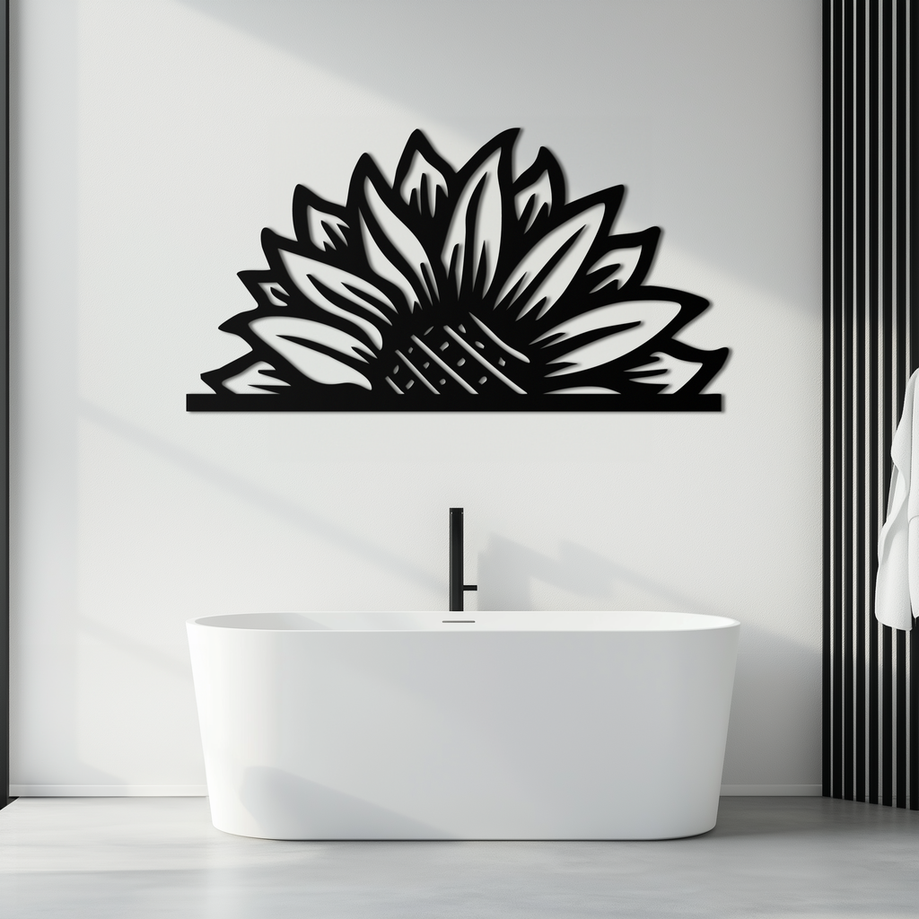 Half Sunflower Metal Wall Art – Nature-Inspired Floral Silhouette for Bright Interiors- KAF696
