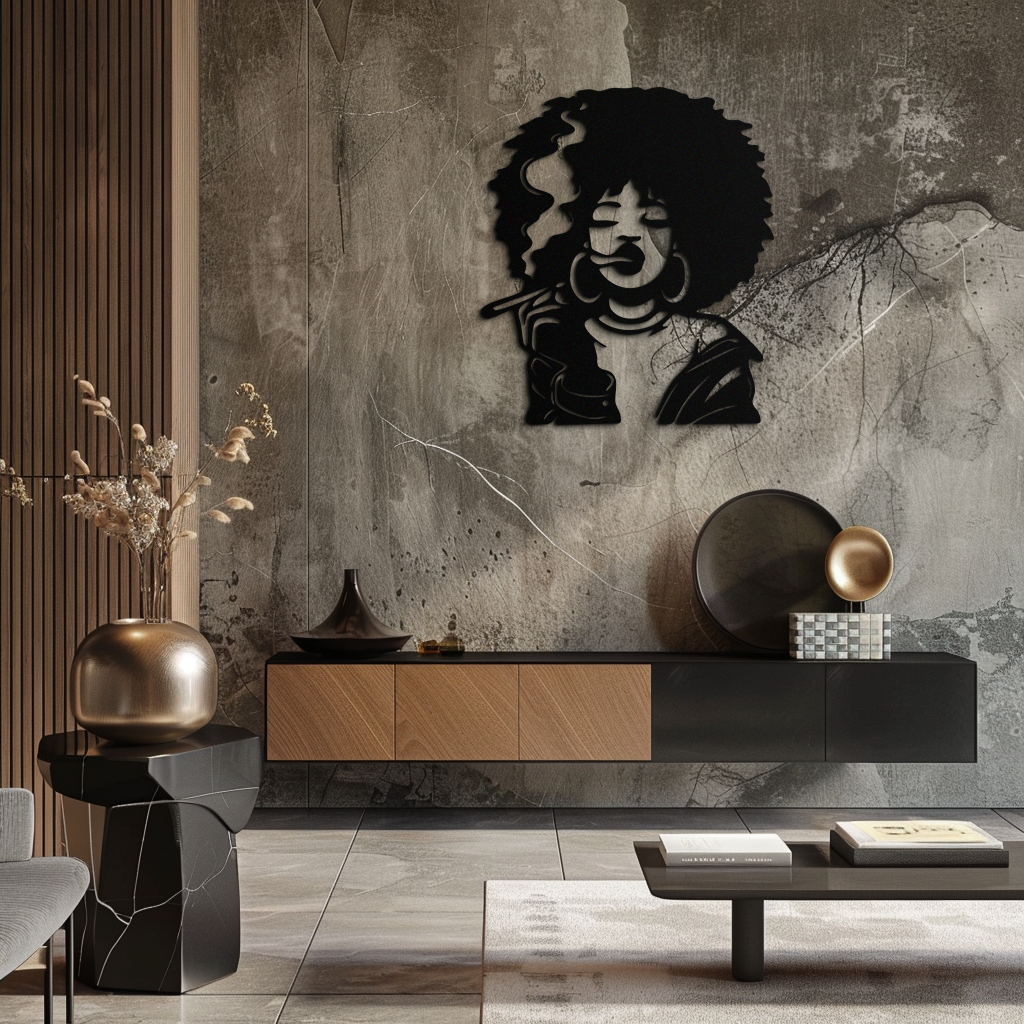 Afro Woman Smoking Silhouette Metal Wall Art – Bold Statement Decor- KAF701