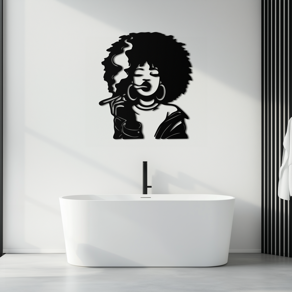 Afro Woman Smoking Silhouette Metal Wall Art – Bold Statement Decor- KAF701