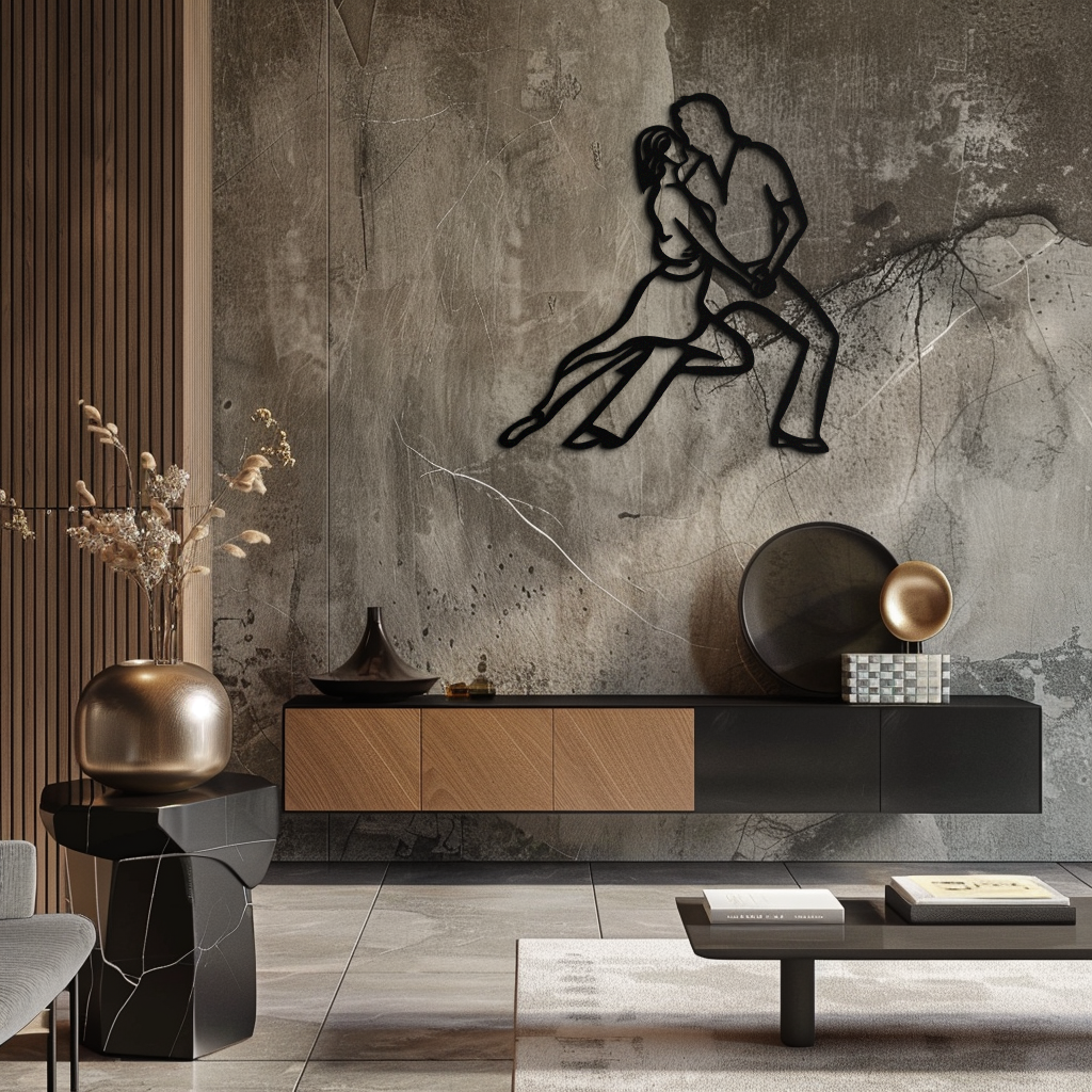 Passionate Dance Metal Wall Art – Romantic Couple Silhouette Home Decor- KAF705