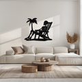 Sunbathing Skeleton Metal Wall Art – Tropical Palm Tree Beach Decor- KAF706