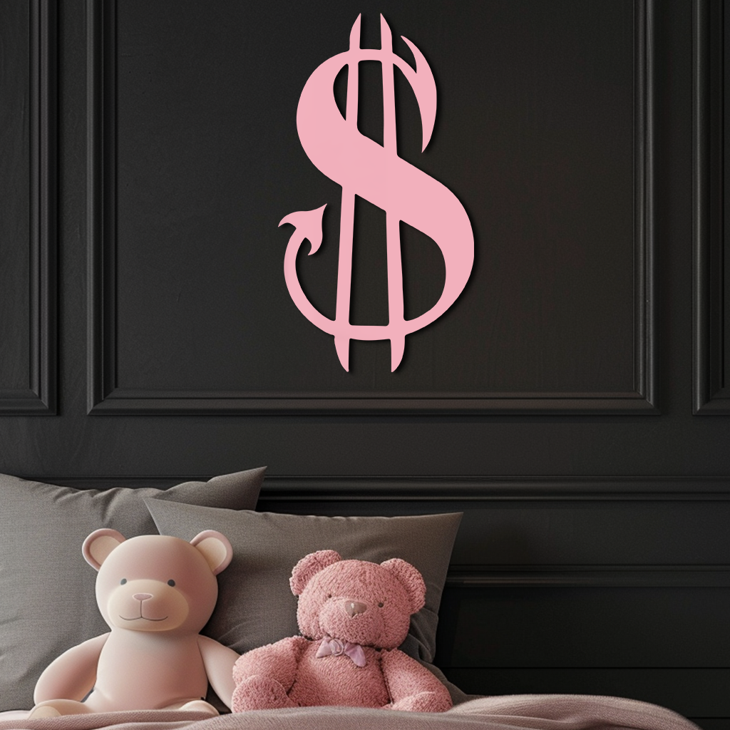 Pink Devil Dollar Symbol Metal Wall Art – Bold Statement Decor - KAFGP001