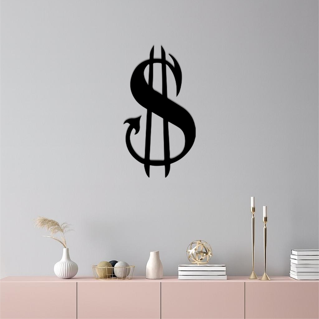 Pink Devil Dollar Symbol Metal Wall Art – Bold Statement Decor - KAFGP001