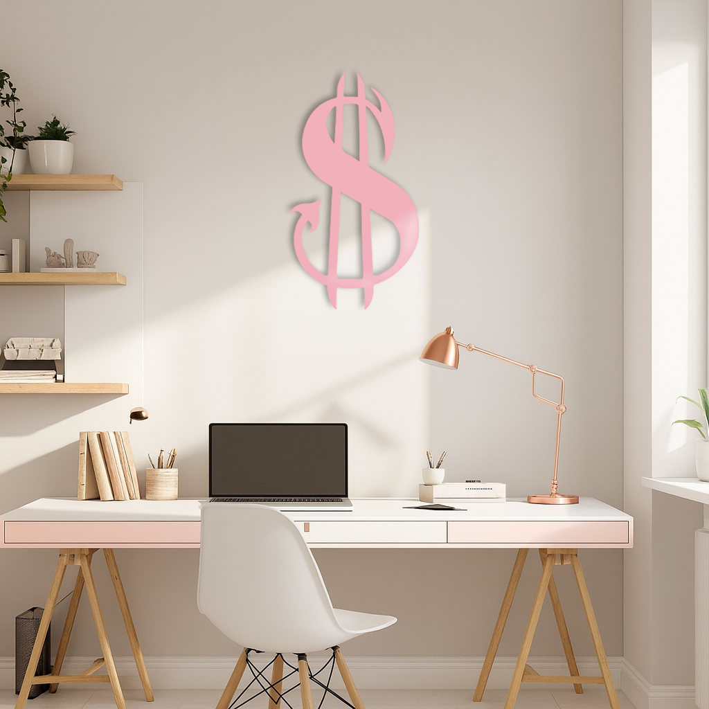 Pink Devil Dollar Symbol Metal Wall Art – Bold Statement Decor - KAFGP001