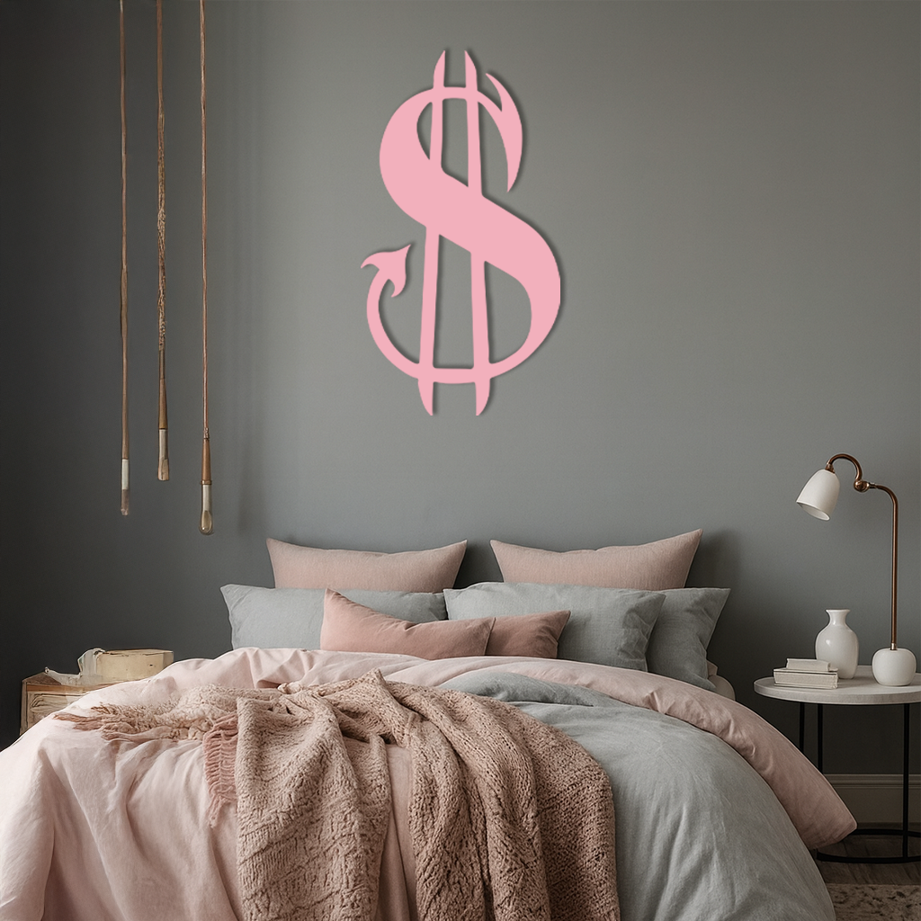 Pink Devil Dollar Symbol Metal Wall Art – Bold Statement Decor - KAFGP001