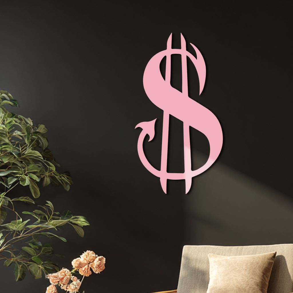 Pink Devil Dollar Symbol Metal Wall Art – Bold Statement Decor - KAFGP001