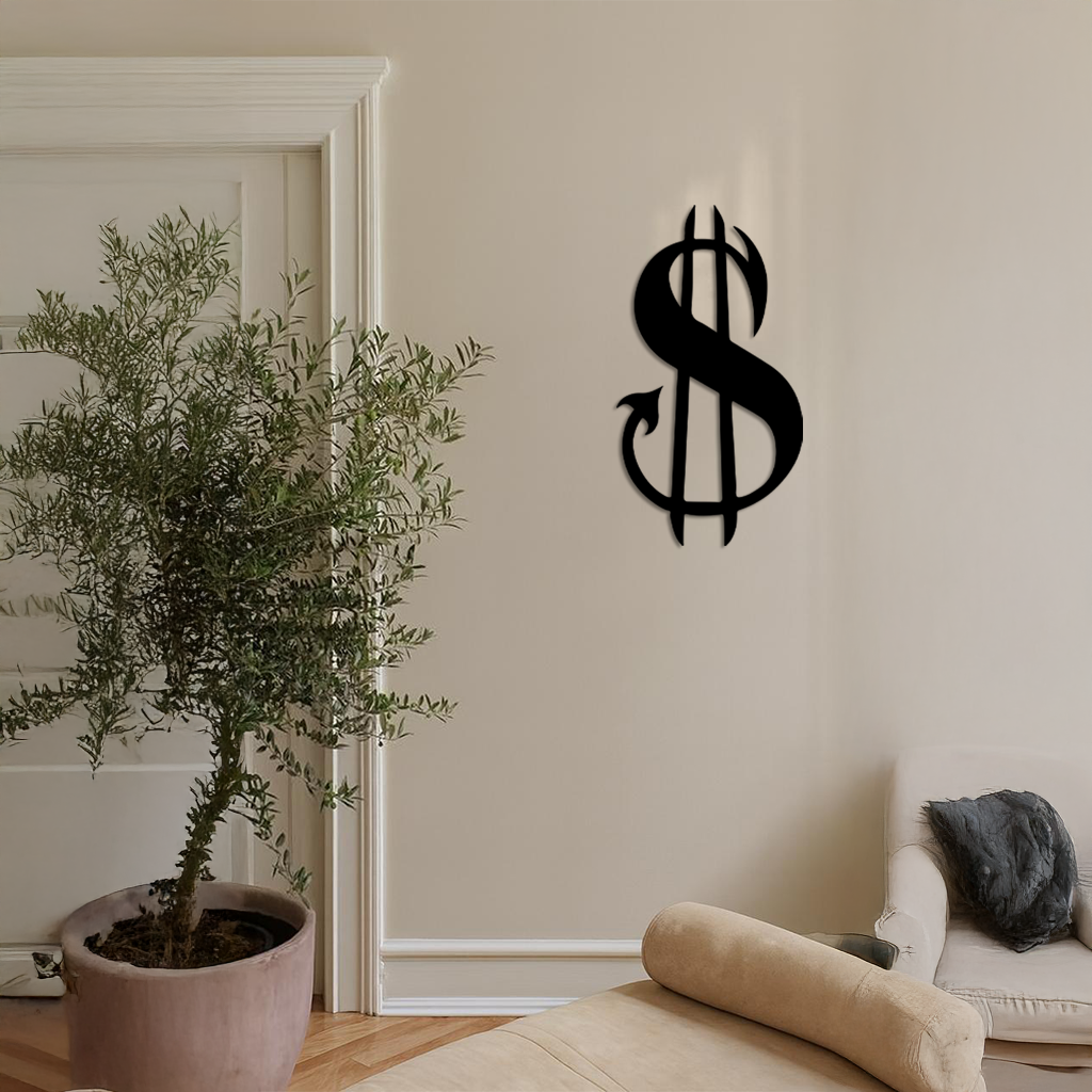 Pink Devil Dollar Symbol Metal Wall Art – Bold Statement Decor - KAFGP001