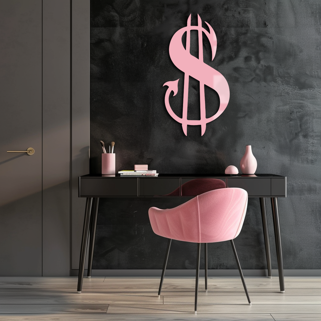 Pink Devil Dollar Symbol Metal Wall Art – Bold Statement Decor - KAFGP001