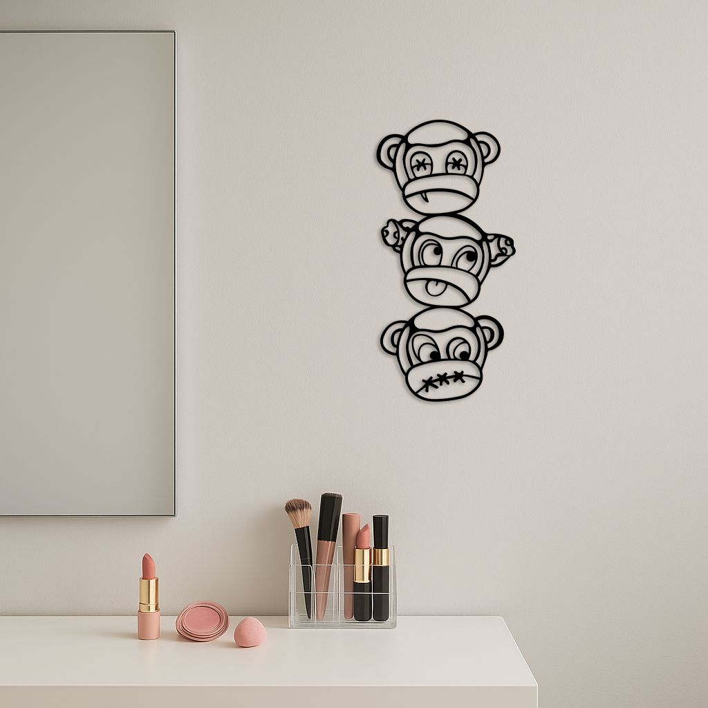 Pink Three Monkeys Metal Wall Art – Playful See No Evil, Hear No Evil, Speak No Evil Design - KAFGP004