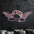 Pink Angel Silhouette Metal Wall Art – Elegant Guardian Wings Design - KAFGP005