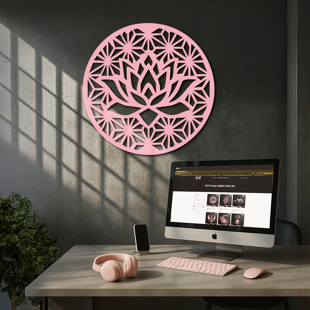 Pink Lotus Flower Metal Wall Art – Elegant Spiritual Bloom Design - KAFGP006