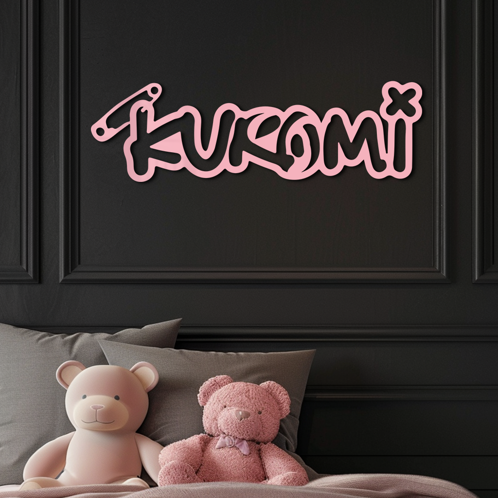 Pink Kuromi Metal Wall Art – Playful Character Typography Decor - KAFGP012