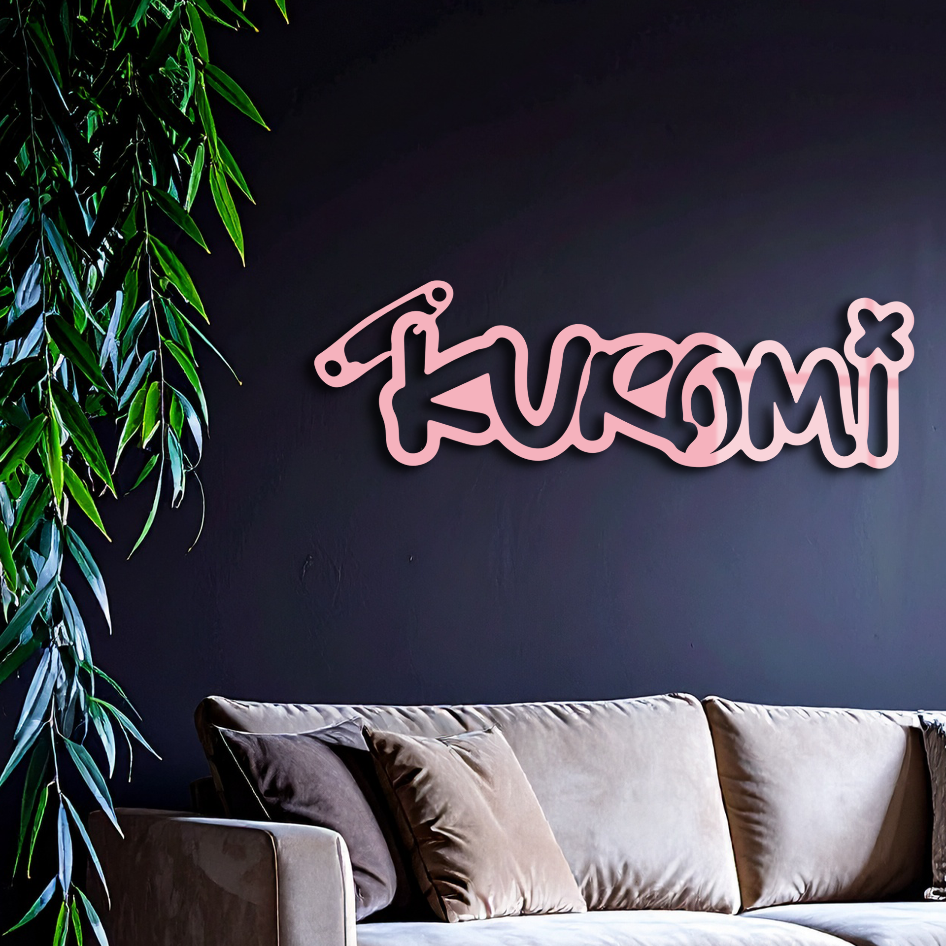 Pink Kuromi Metal Wall Art – Playful Character Typography Decor - KAFGP012