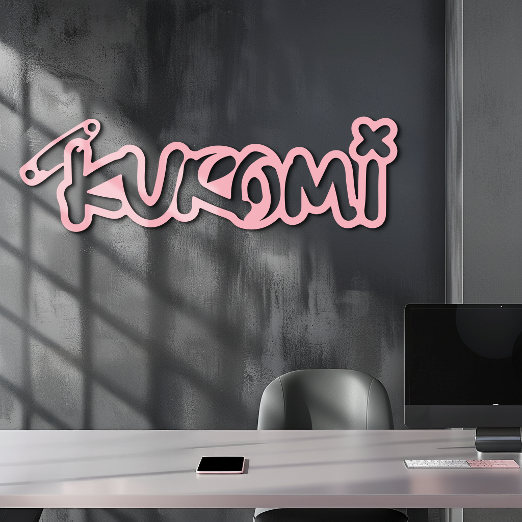 Pink Kuromi Metal Wall Art – Playful Character Typography Decor - KAFGP012