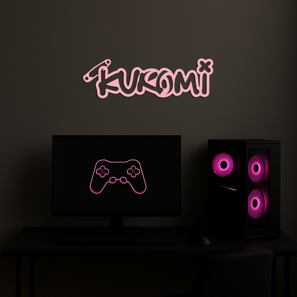 Pink Kuromi Metal Wall Art – Playful Character Typography Decor - KAFGP012