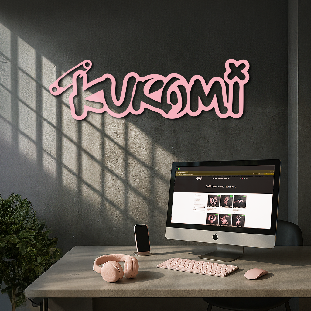 Pink Kuromi Metal Wall Art – Playful Character Typography Decor - KAFGP012
