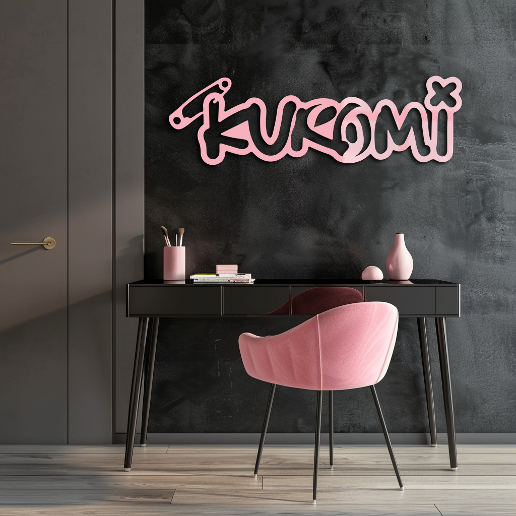 Pink Kuromi Metal Wall Art – Playful Character Typography Decor - KAFGP012