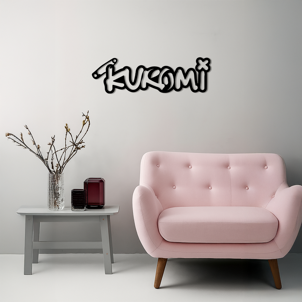 Pink Kuromi Metal Wall Art – Playful Character Typography Decor - KAFGP012