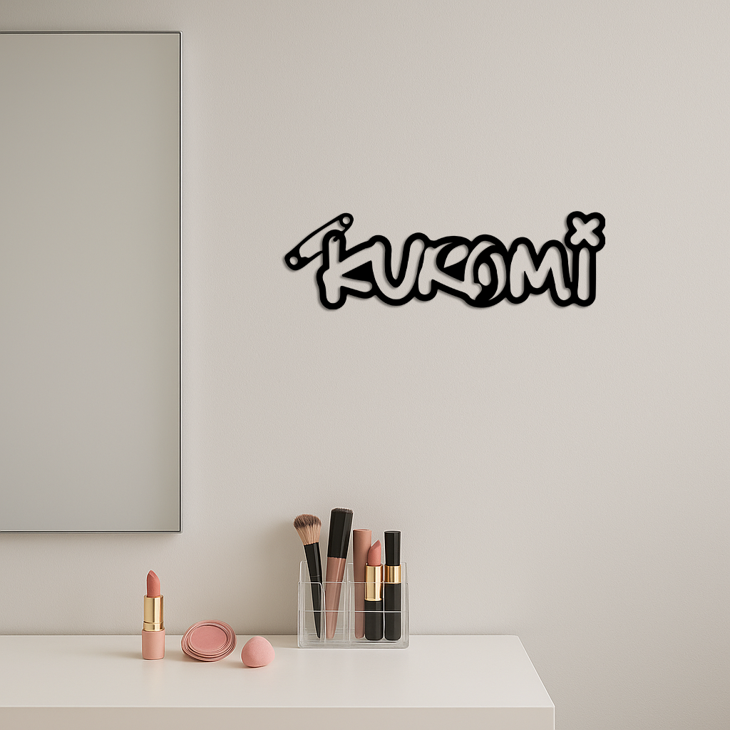 Pink Kuromi Metal Wall Art – Playful Character Typography Decor - KAFGP012