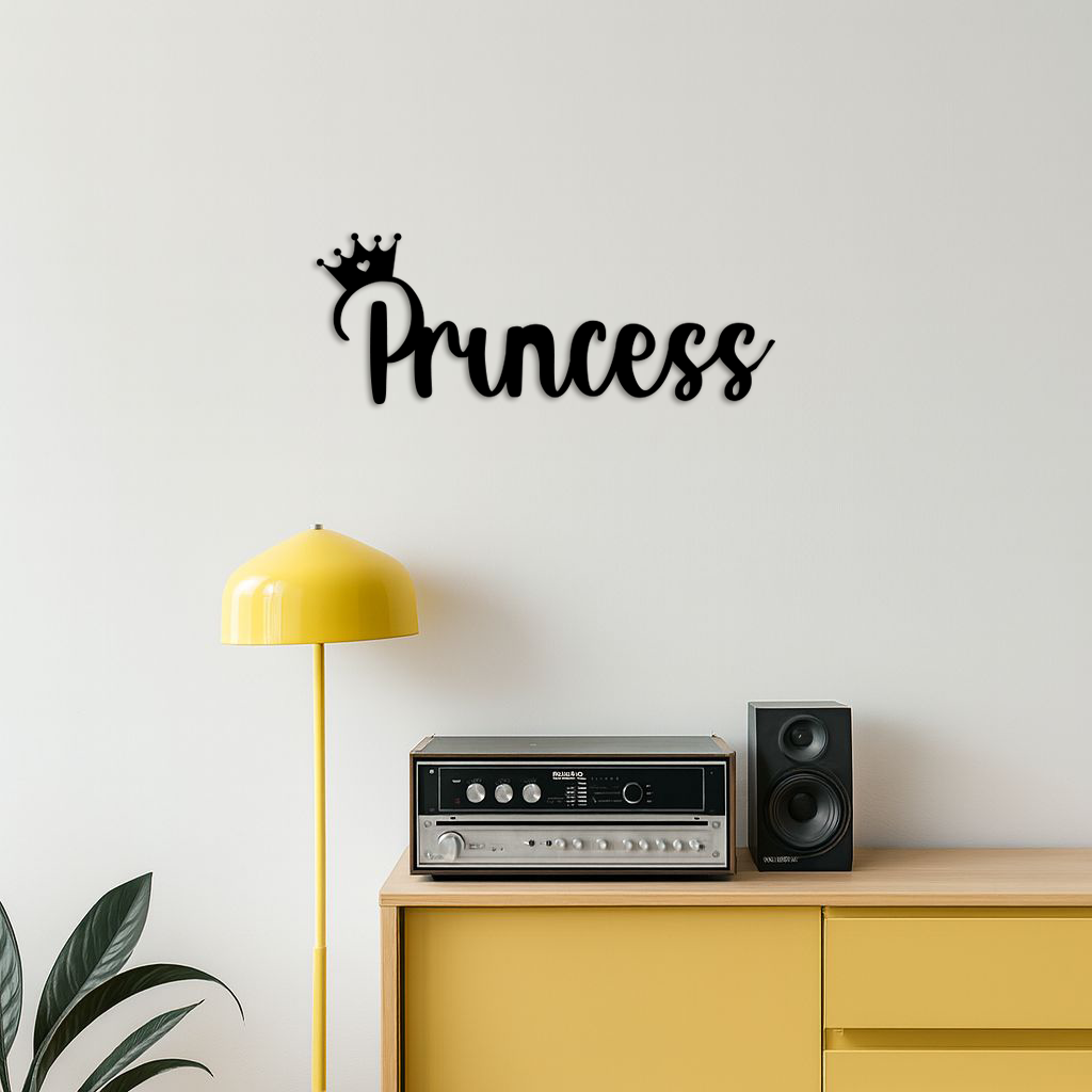 Pink Princess Metal Wall Art – Elegant Typography Silhouette Decor - KAFGP014