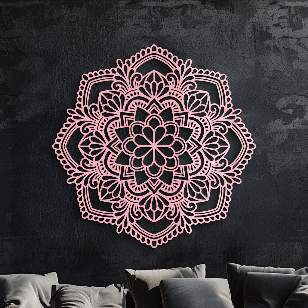 Pink Mandala Metal Wall Art – Intricate Bohemian Design - KAFGP016