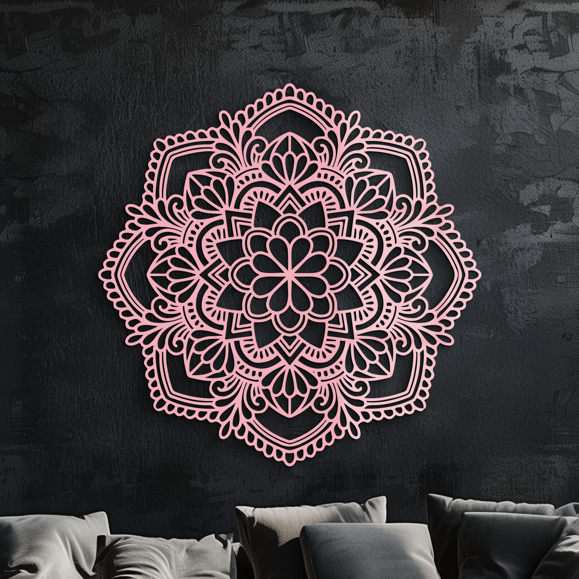 Pink Mandala Metal Wall Art – Intricate Bohemian Design - KAFGP016