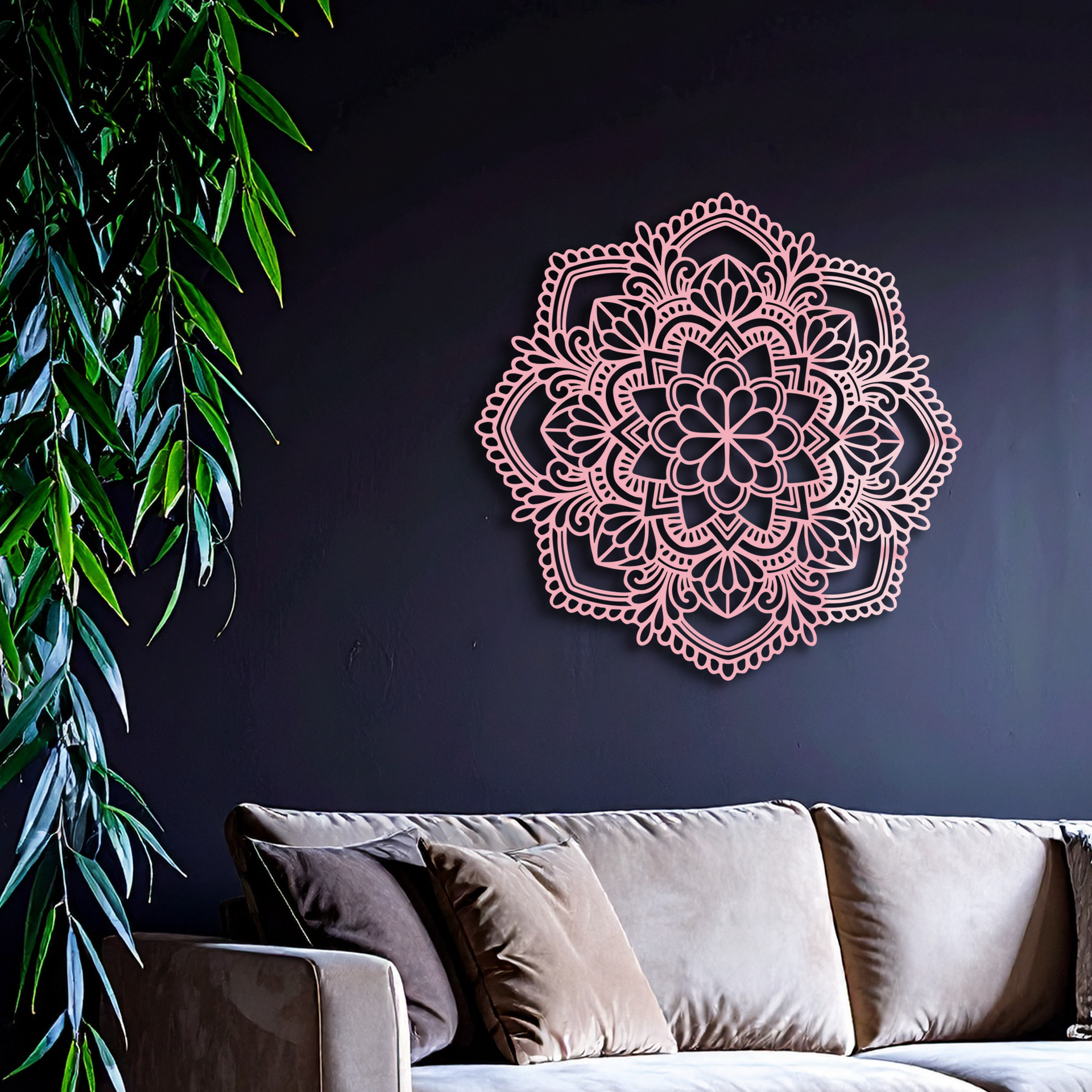 Pink Mandala Metal Wall Art – Intricate Bohemian Design - KAFGP016
