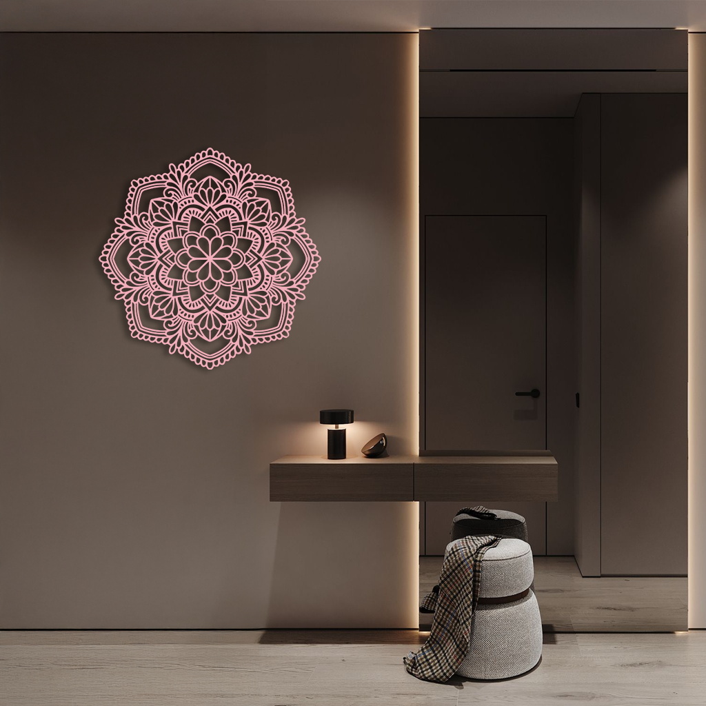 Pink Mandala Metal Wall Art – Intricate Bohemian Design - KAFGP016