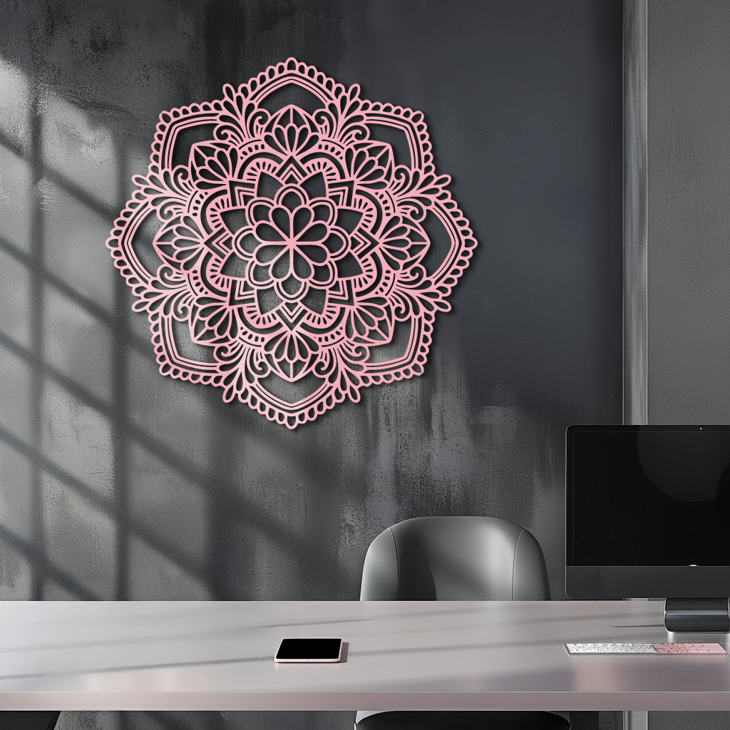 Pink Mandala Metal Wall Art – Intricate Bohemian Design - KAFGP016