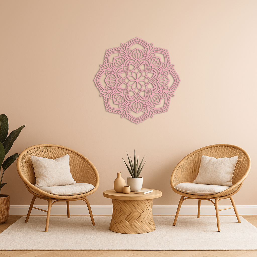 Pink Mandala Metal Wall Art – Intricate Bohemian Design - KAFGP016